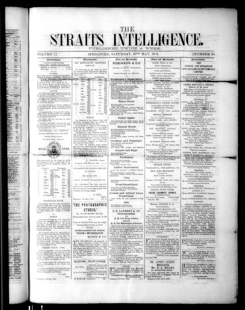 Miniature of Straits Intelligence 26 May 1883