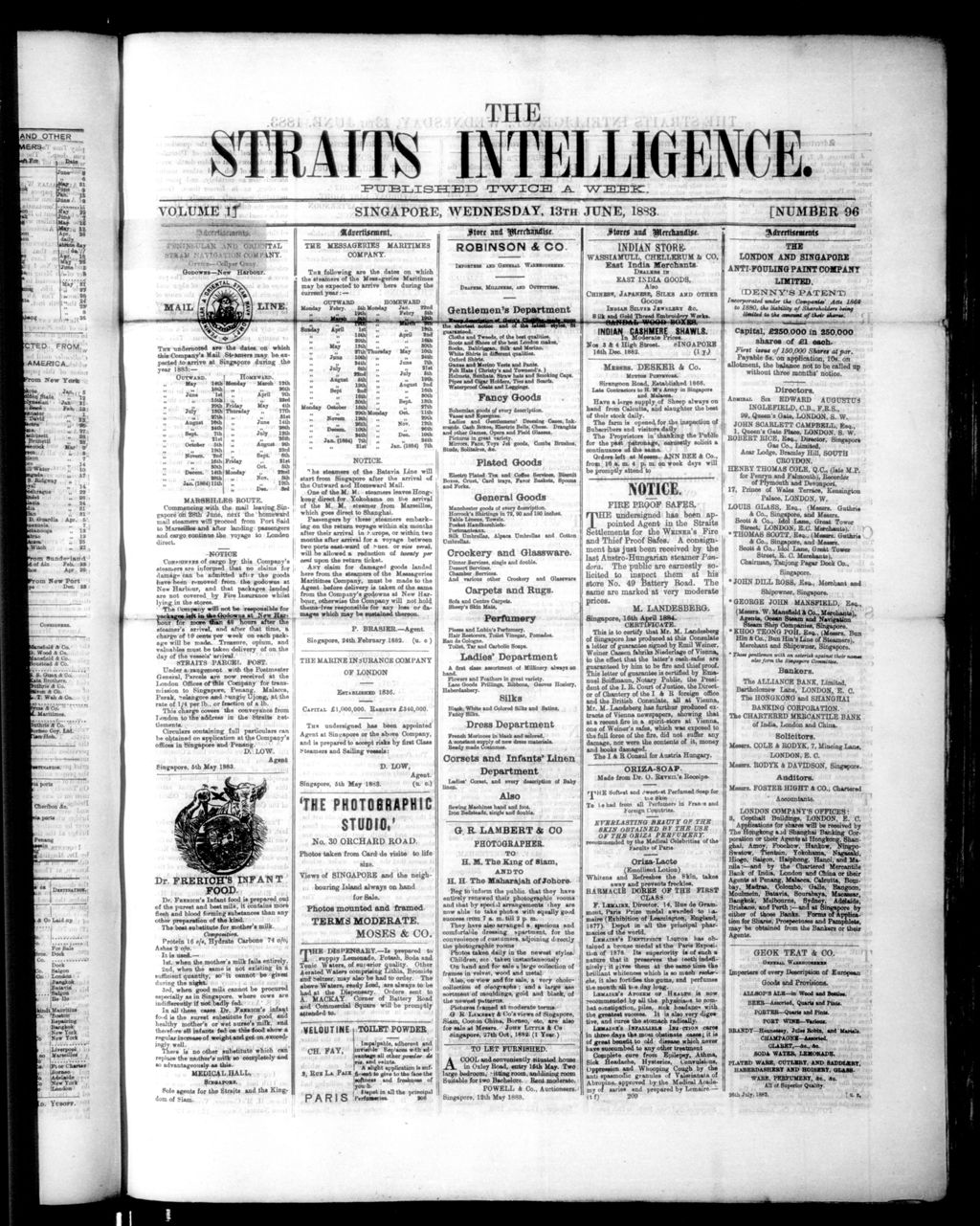 Miniature of Straits Intelligence 13 June 1883