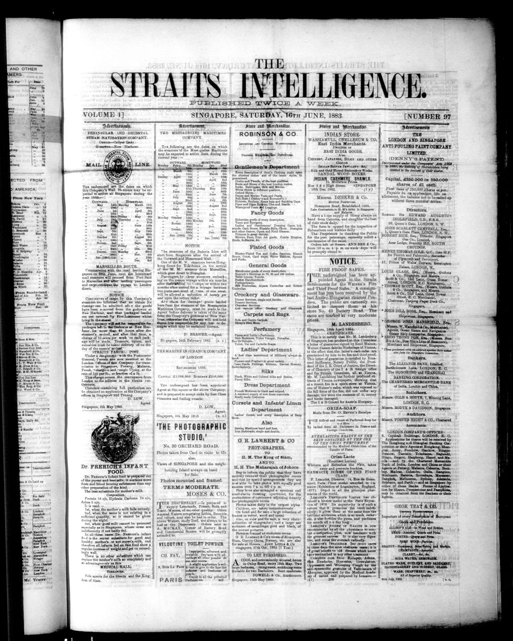 Miniature of Straits Intelligence 16 June 1883