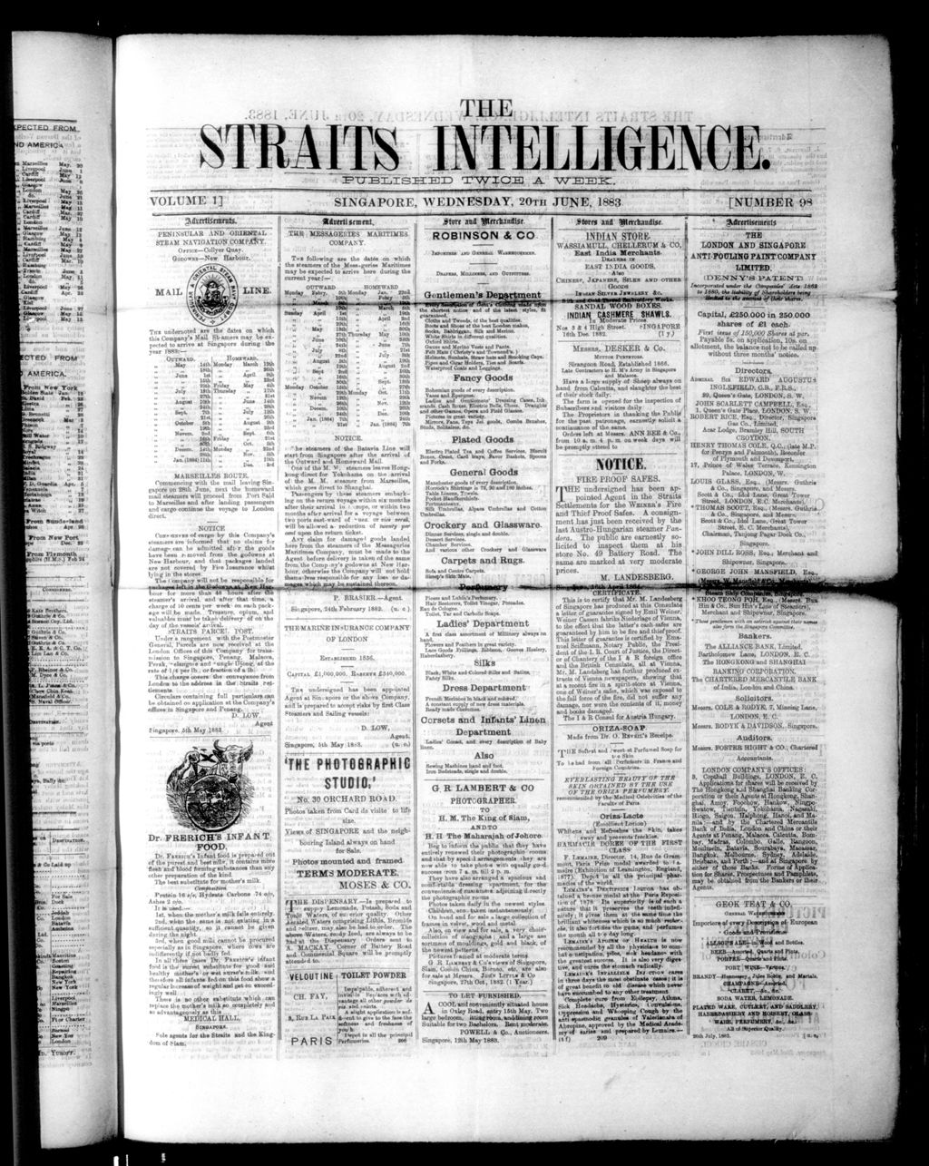 Miniature of Straits Intelligence 20 June 1883