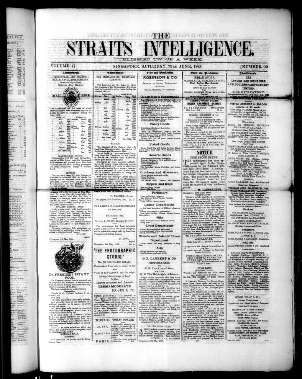 Miniature of Straits Intelligence 23 June 1883