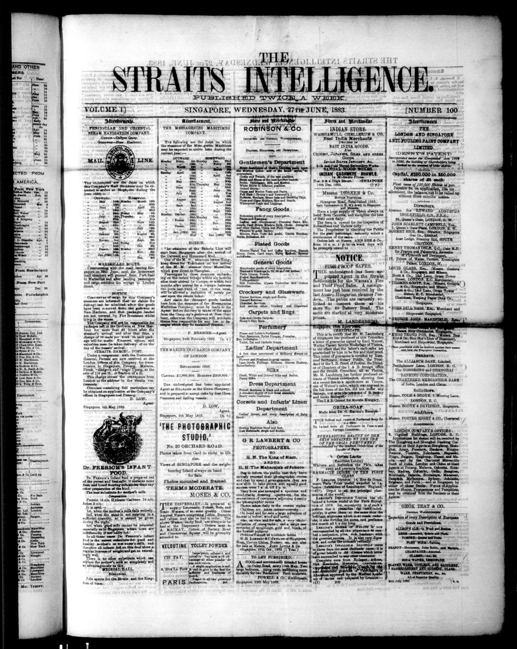 Miniature of Straits Intelligence 27 June 1883