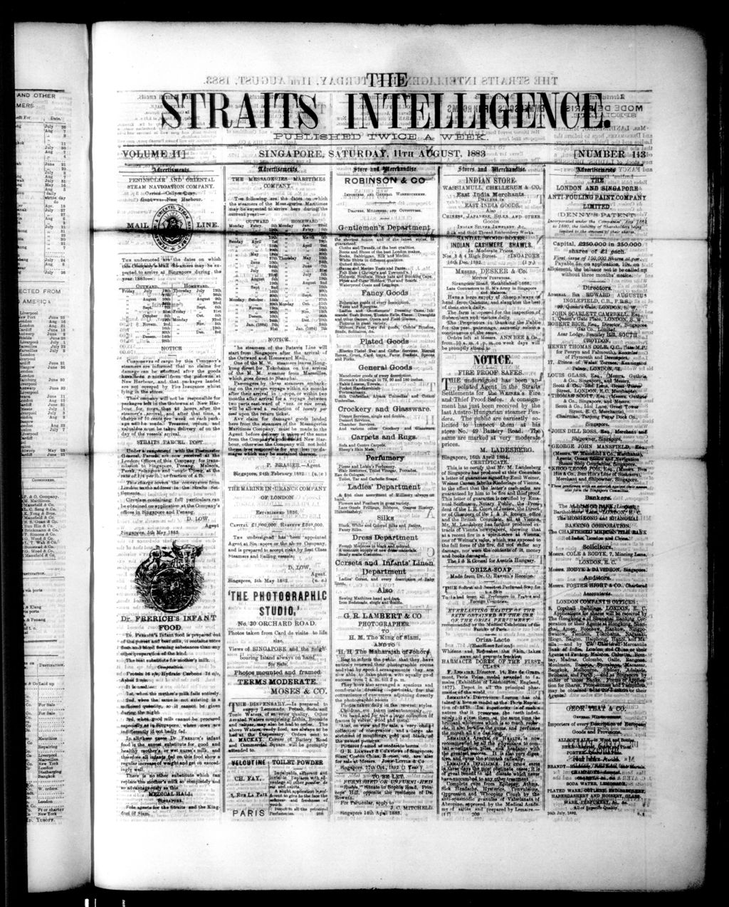 Miniature of Straits Intelligence 11 August 1883