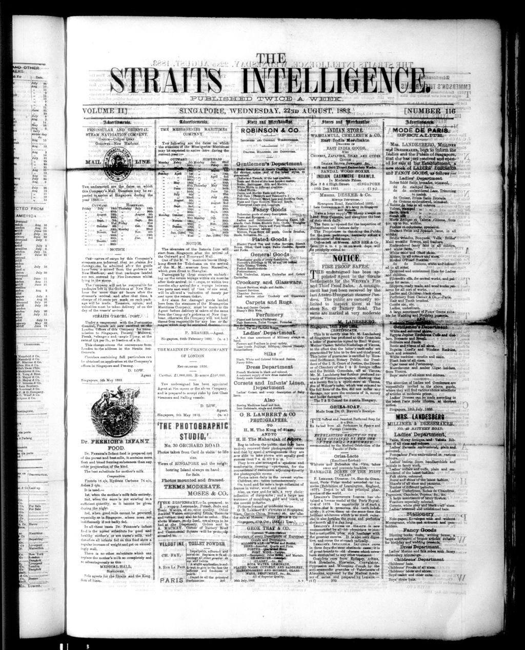 Miniature of Straits Intelligence 22 August 1883