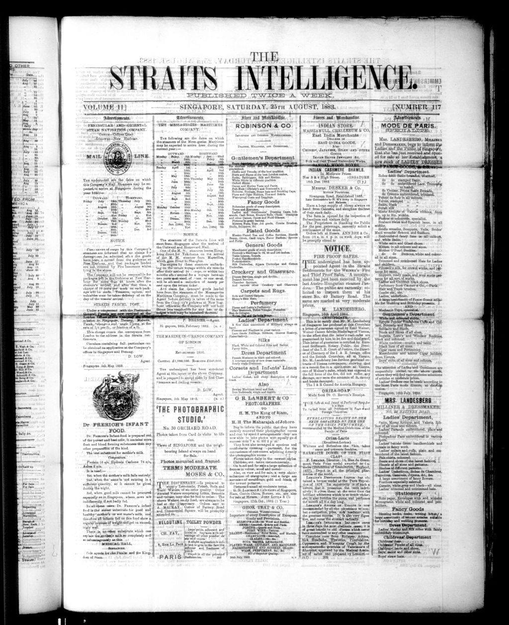 Miniature of Straits Intelligence 25 August 1883