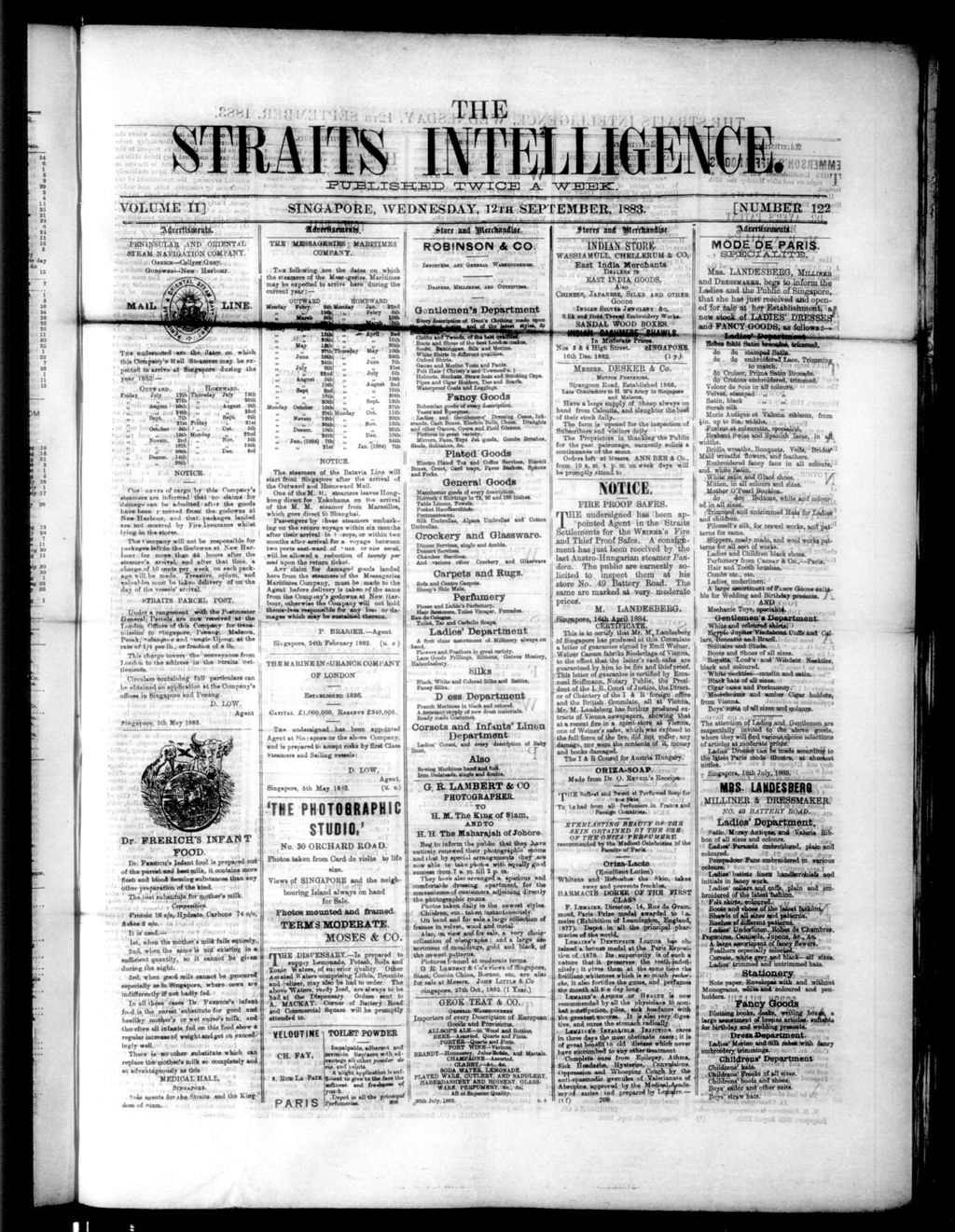 Miniature of Straits Intelligence 12 September 1883