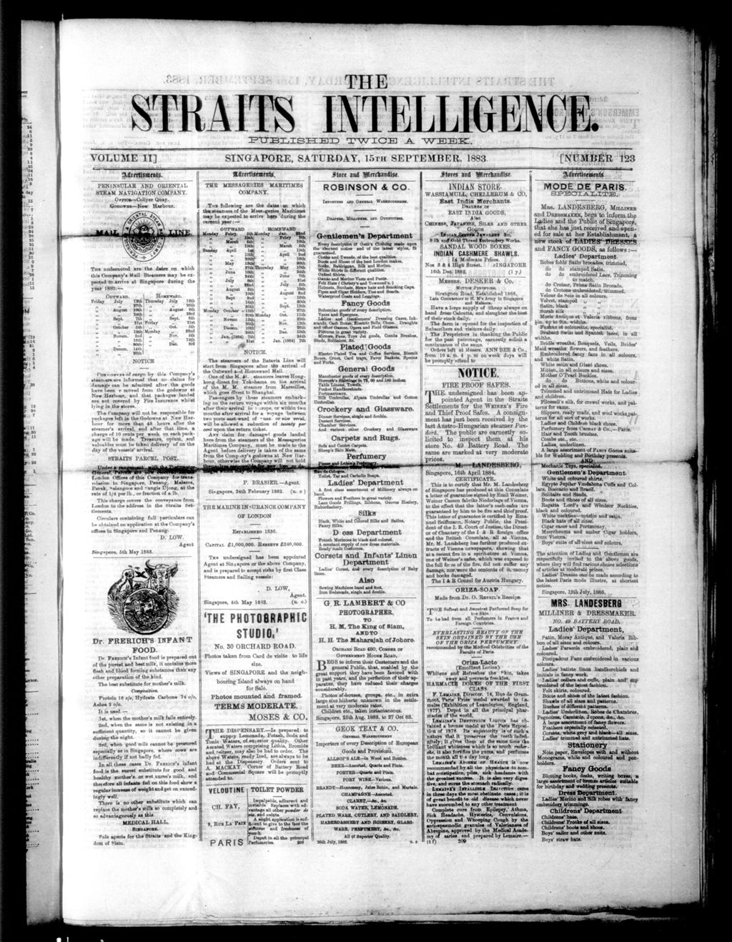 Miniature of Straits Intelligence 15 September 1883