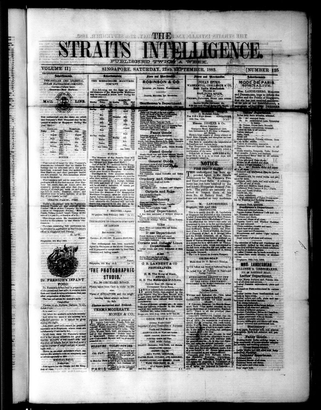 Miniature of Straits Intelligence 22 September 1883