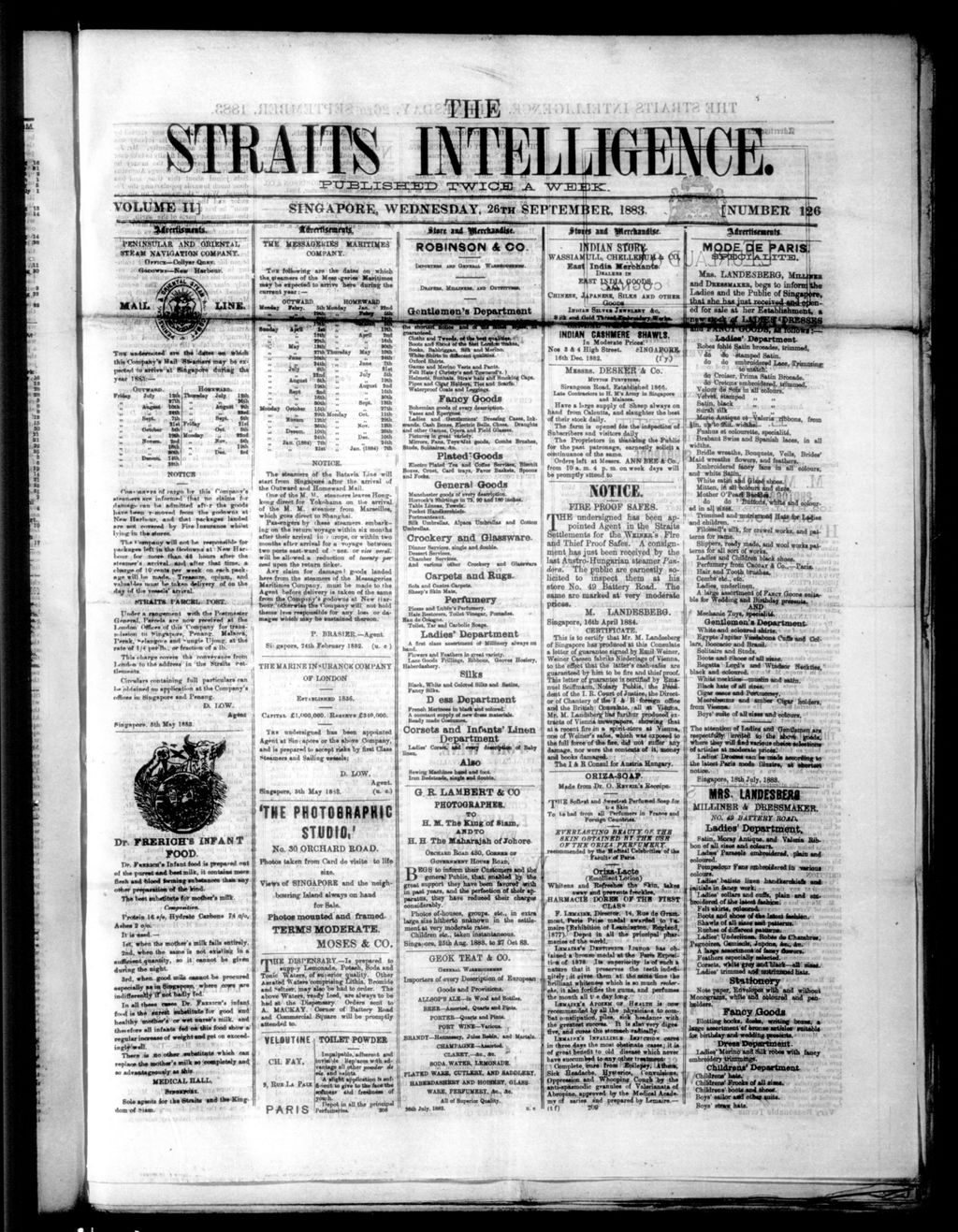 Miniature of Straits Intelligence 26 September 1883