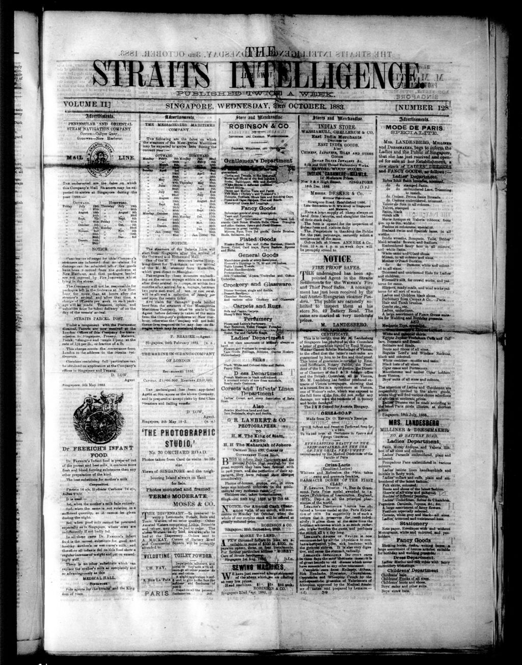 Miniature of Straits Intelligence 03 October 1883