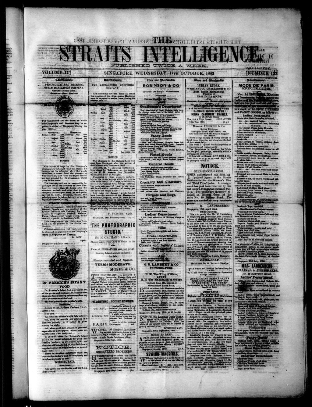 Miniature of Straits Intelligence 17 October 1883