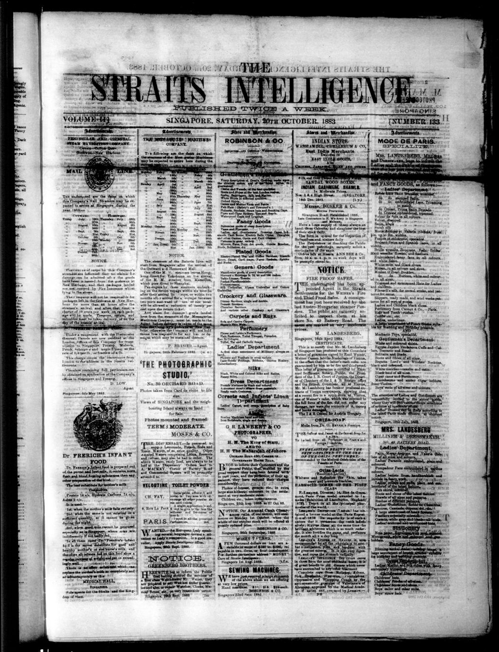 Miniature of Straits Intelligence 20 October 1883