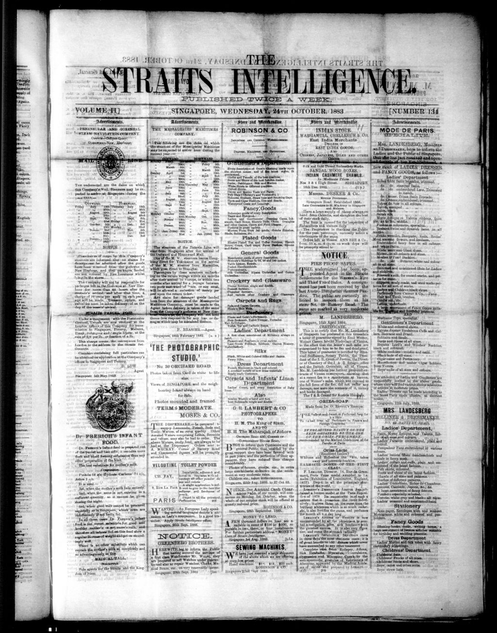 Miniature of Straits Intelligence 24 October 1883