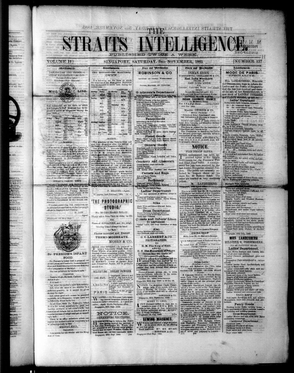 Miniature of Straits Intelligence 03 November 1883