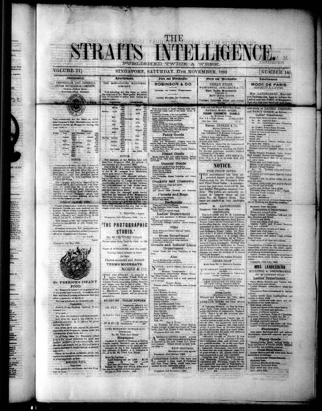 Miniature of Straits Intelligence 17 November 1883