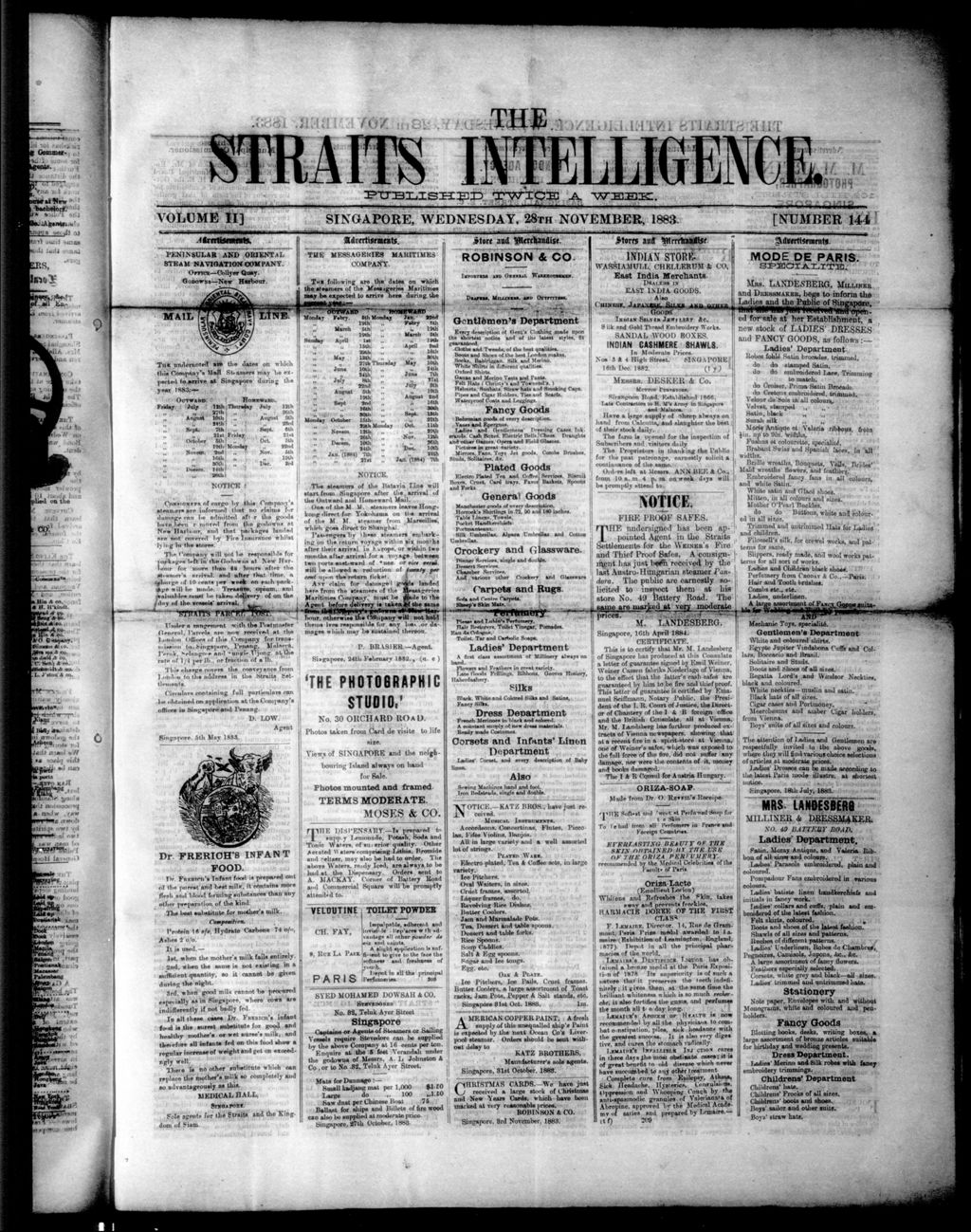 Miniature of Straits Intelligence 28 November 1883