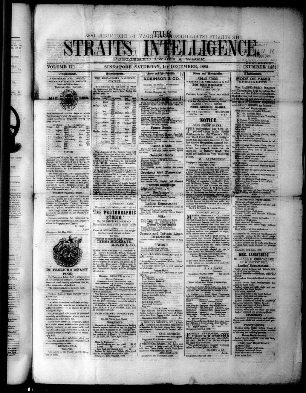 Miniature of Straits Intelligence 01 December 1883