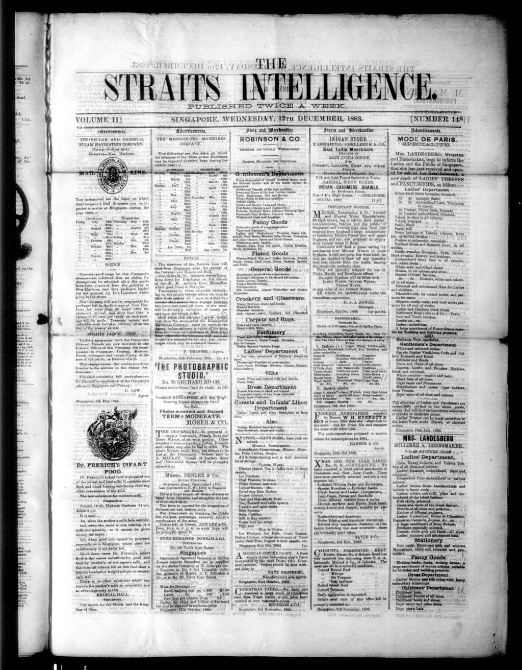 Miniature of Straits Intelligence 12 December 1883