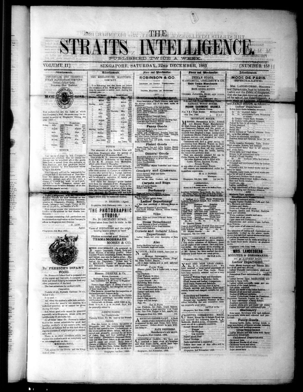 Miniature of Straits Intelligence 22 December 1883