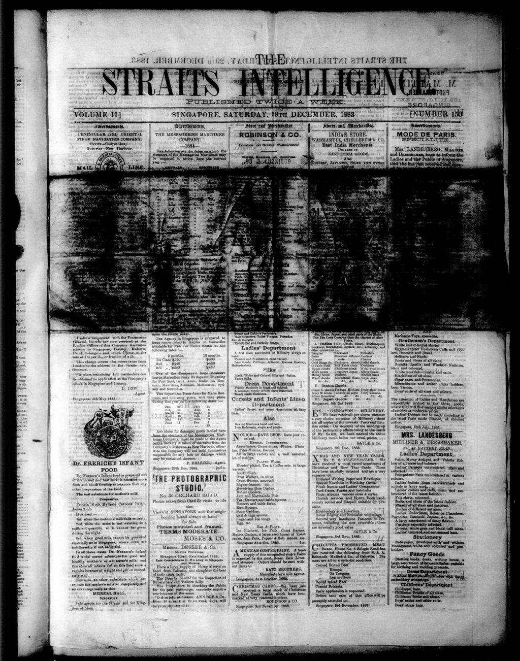 Miniature of Straits Intelligence 29 December 1883