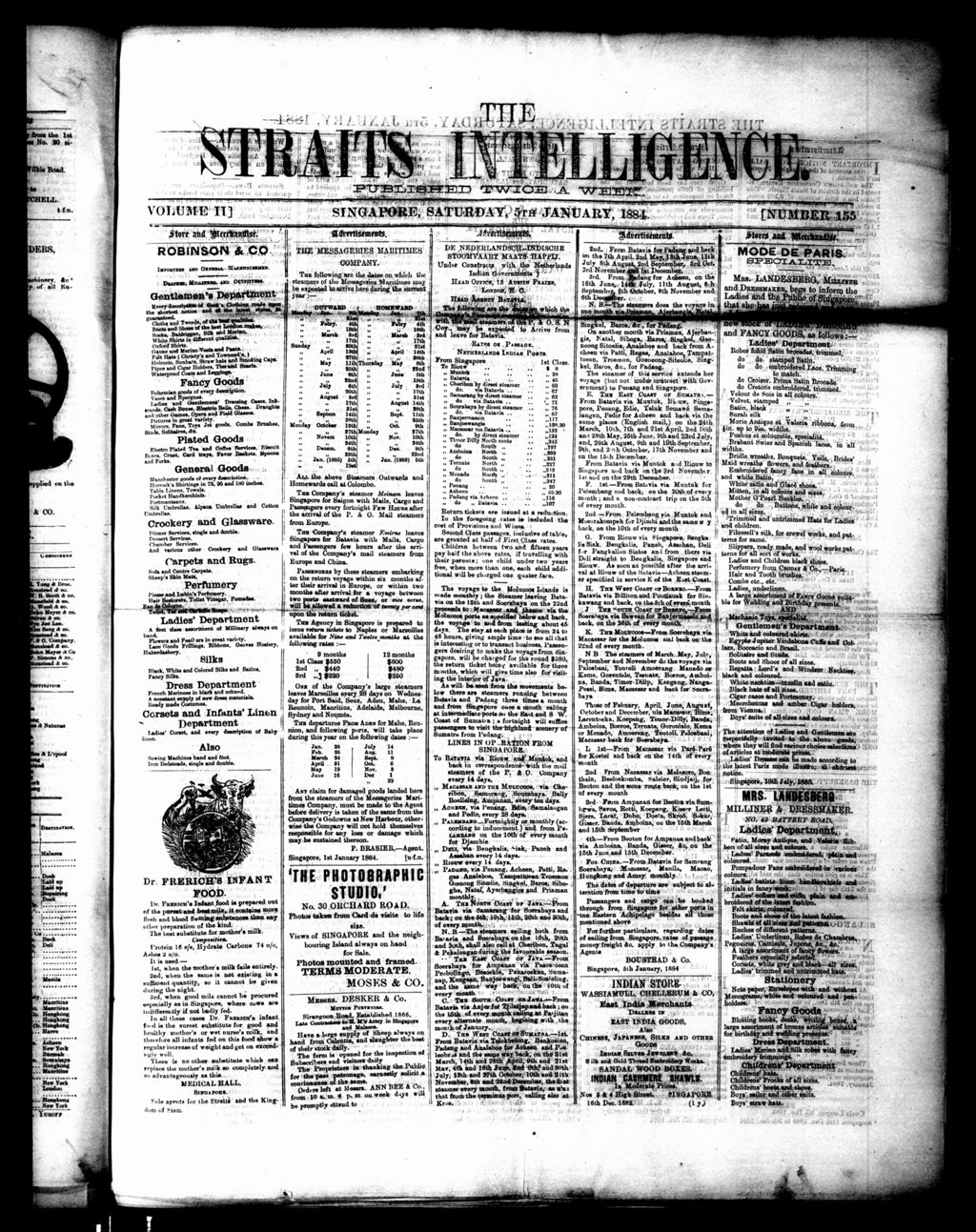 Miniature of Straits Intelligence 05 January 1884