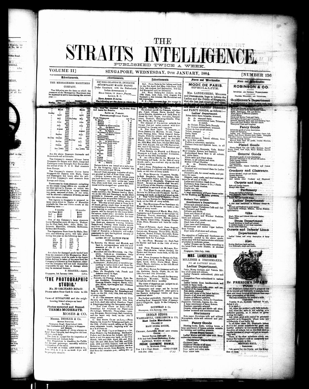 Miniature of Straits Intelligence 09 January 1884