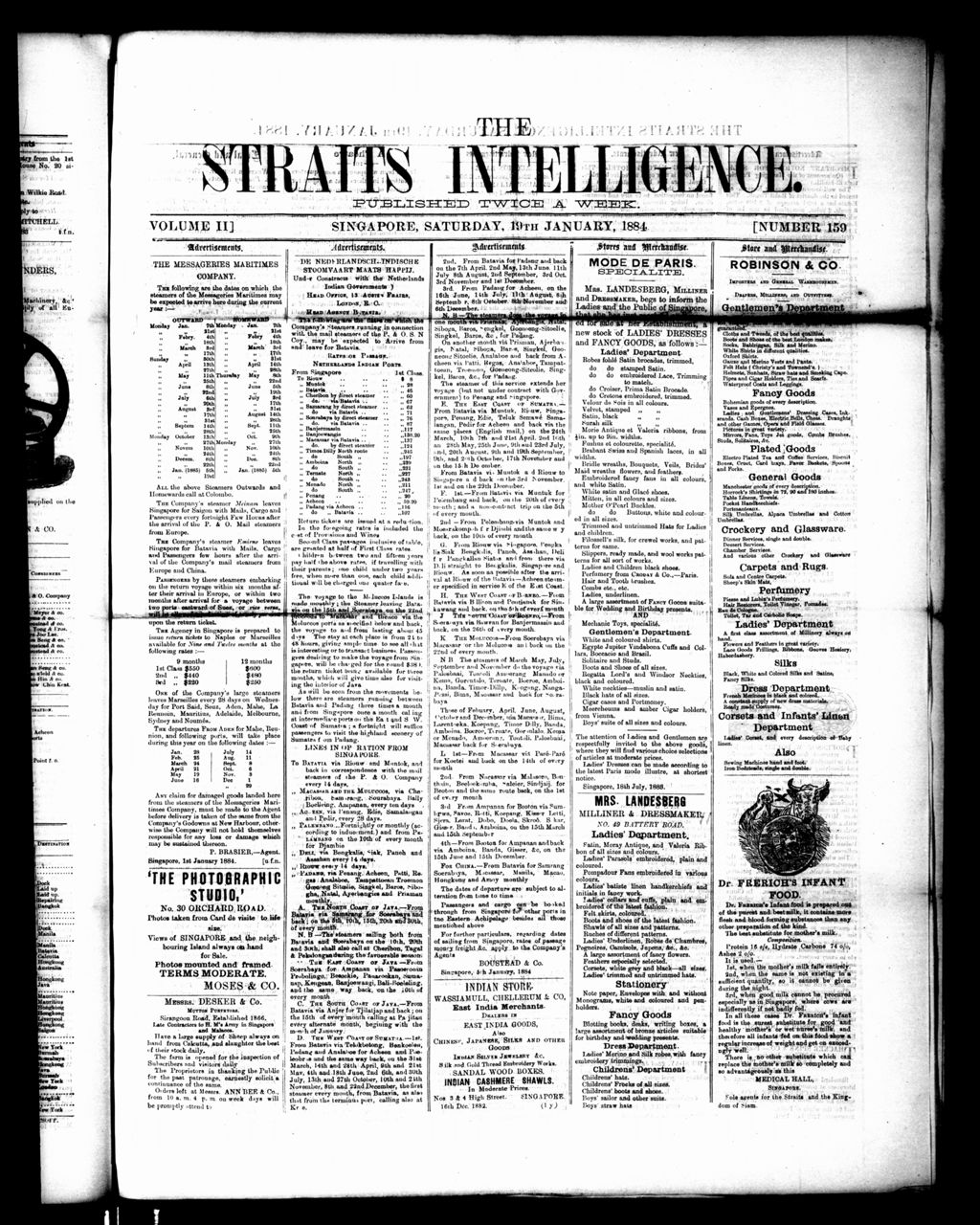 Miniature of Straits Intelligence 19 January 1884