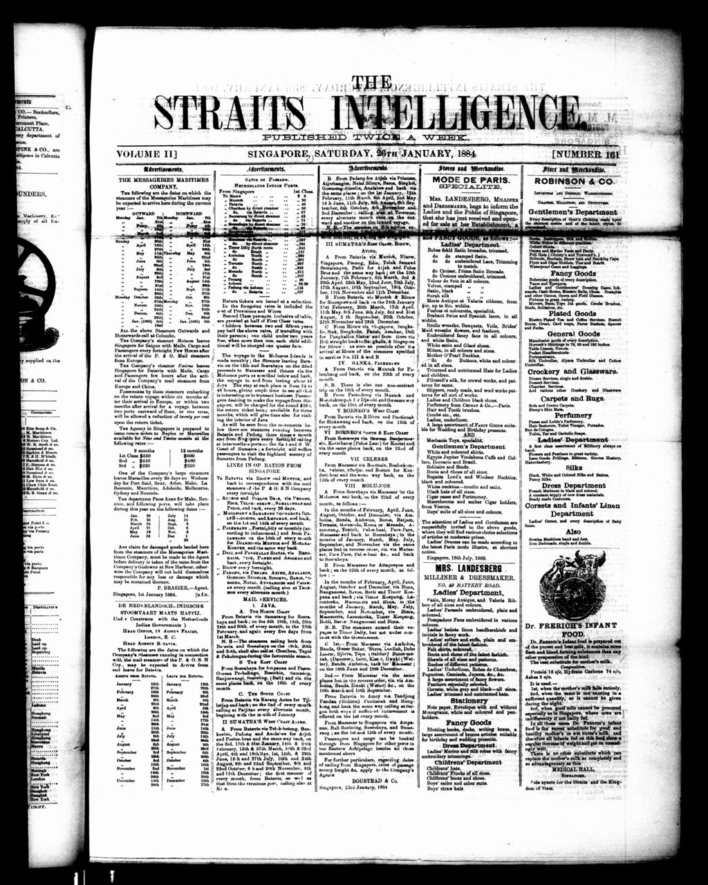 Miniature of Straits Intelligence 26 January 1884