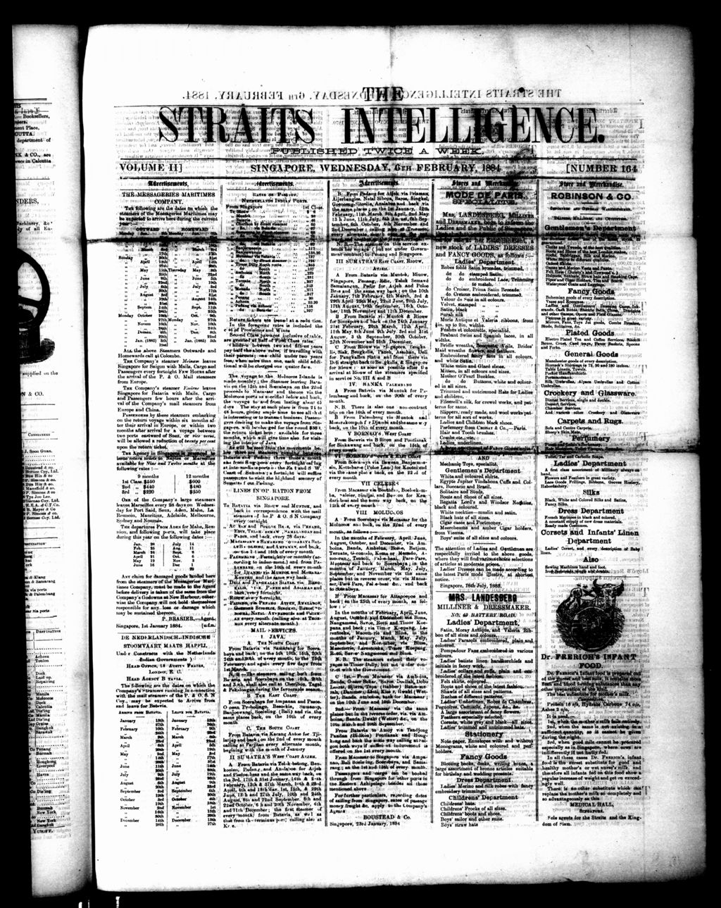 Miniature of Straits Intelligence 06 February 1884