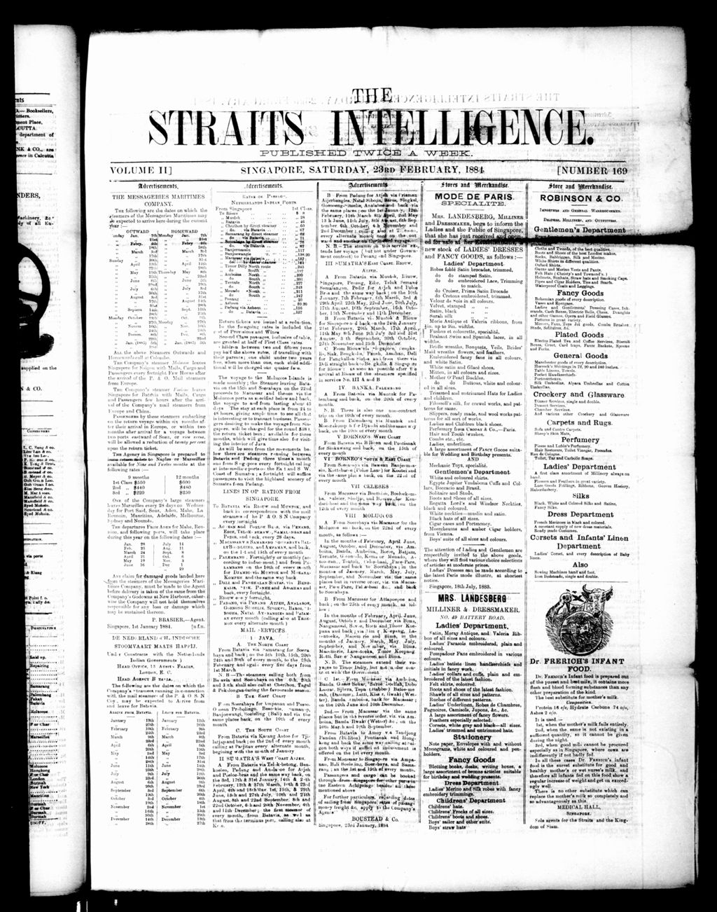 Miniature of Straits Intelligence 23 February 1884