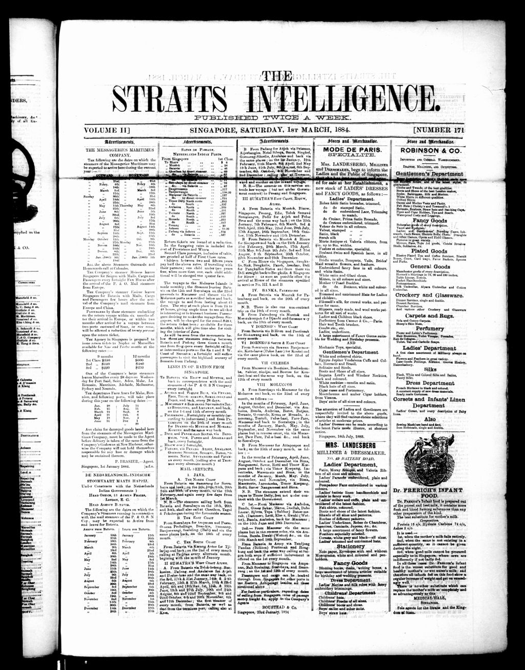 Miniature of Straits Intelligence 01 March 1884