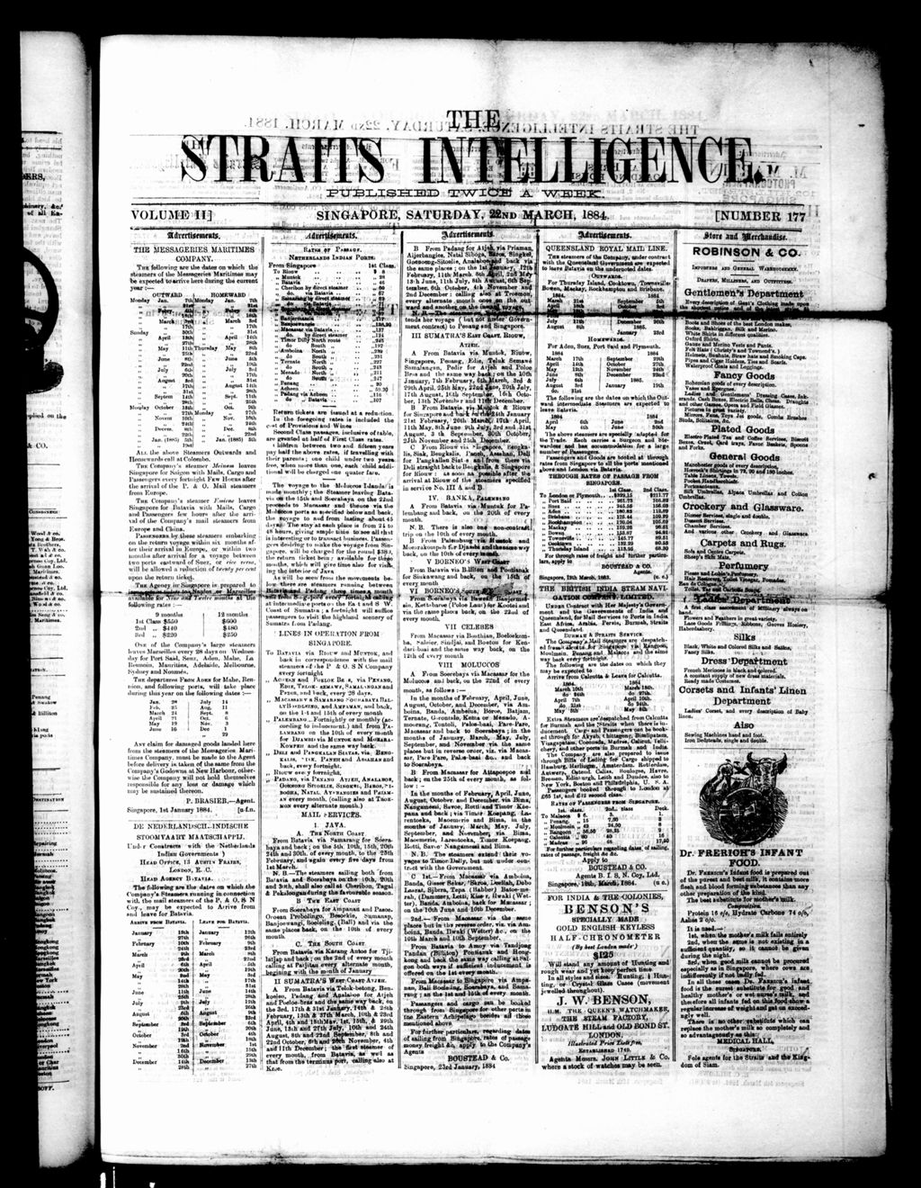 Miniature of Straits Intelligence 22 March 1884