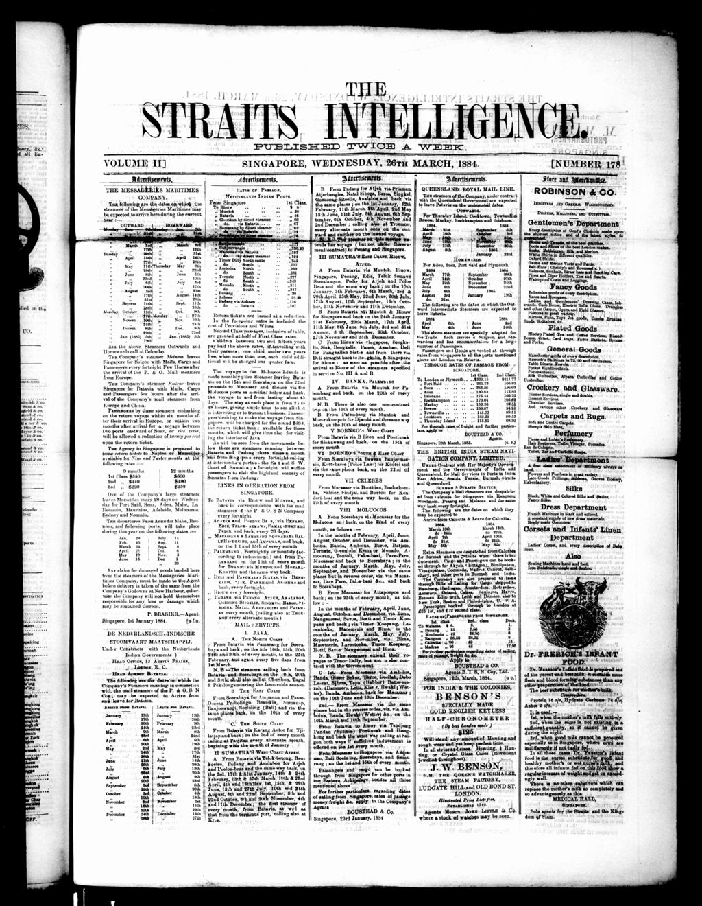 Miniature of Straits Intelligence 26 March 1884