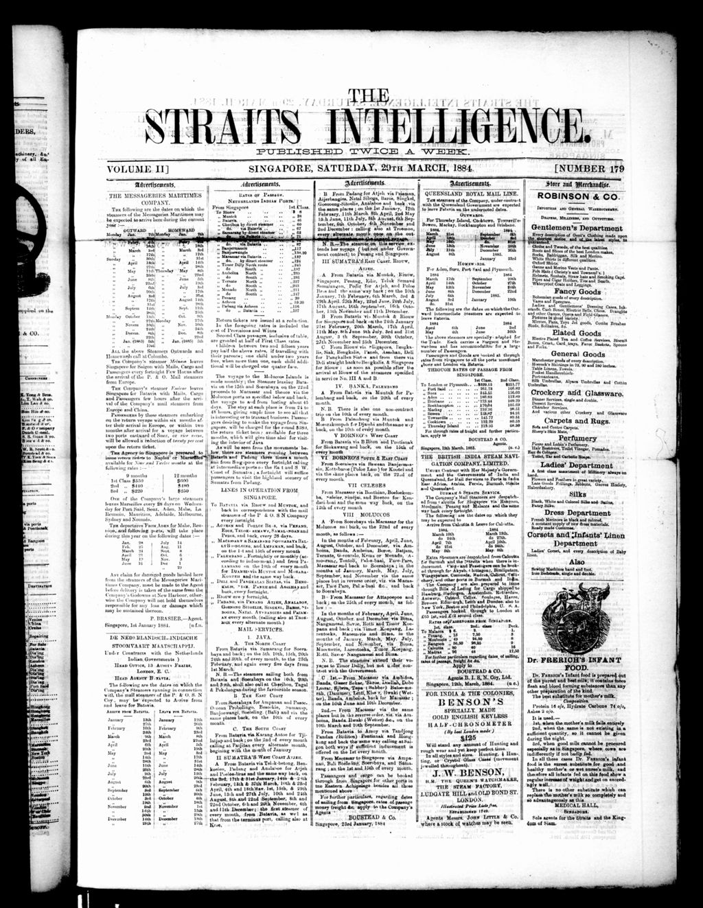 Miniature of Straits Intelligence 29 March 1884