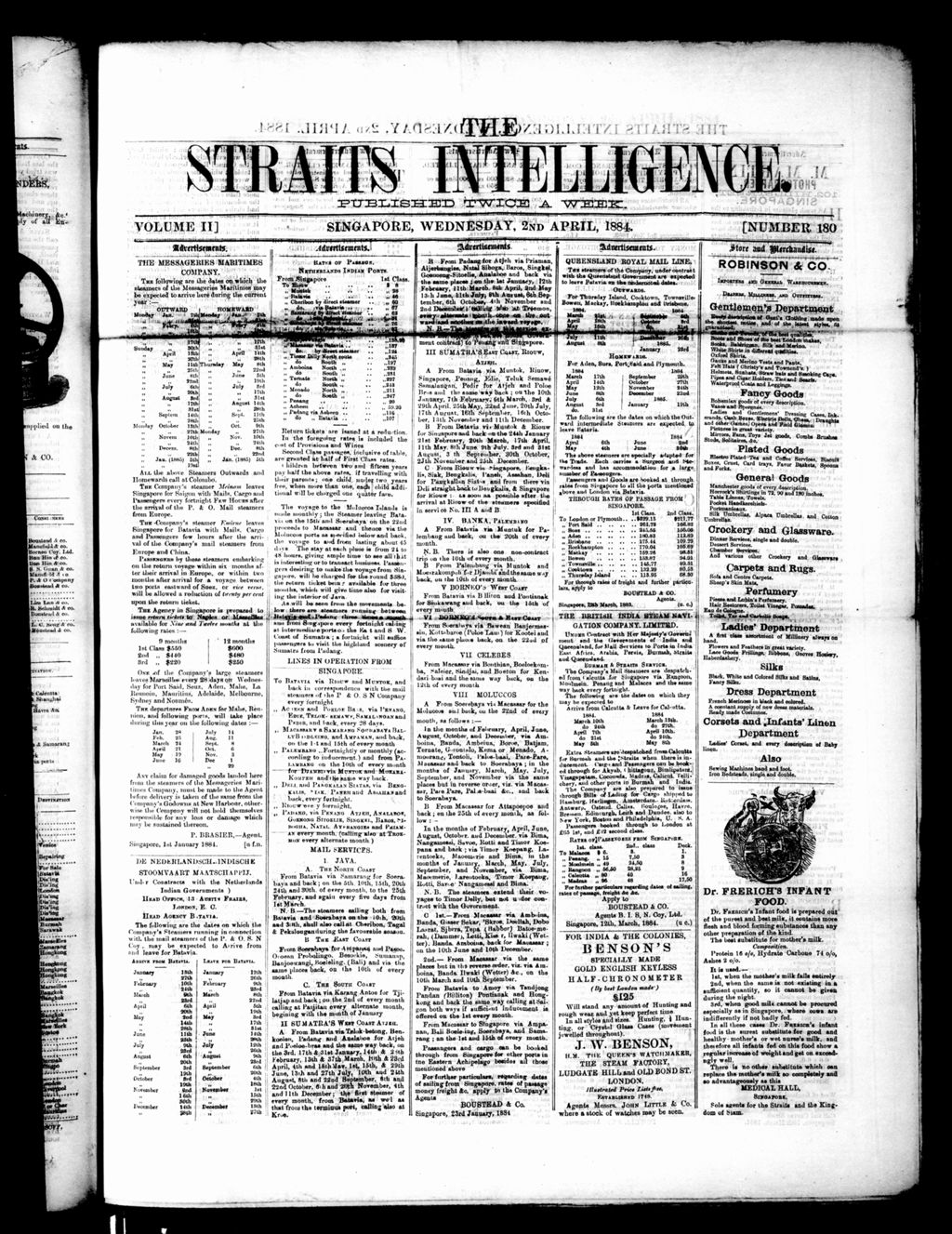 Miniature of Straits Intelligence 02 April 1884