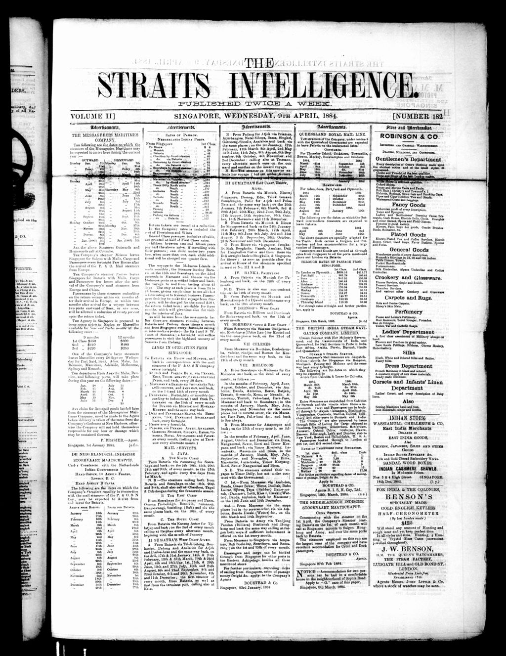 Miniature of Straits Intelligence 09 April 1884