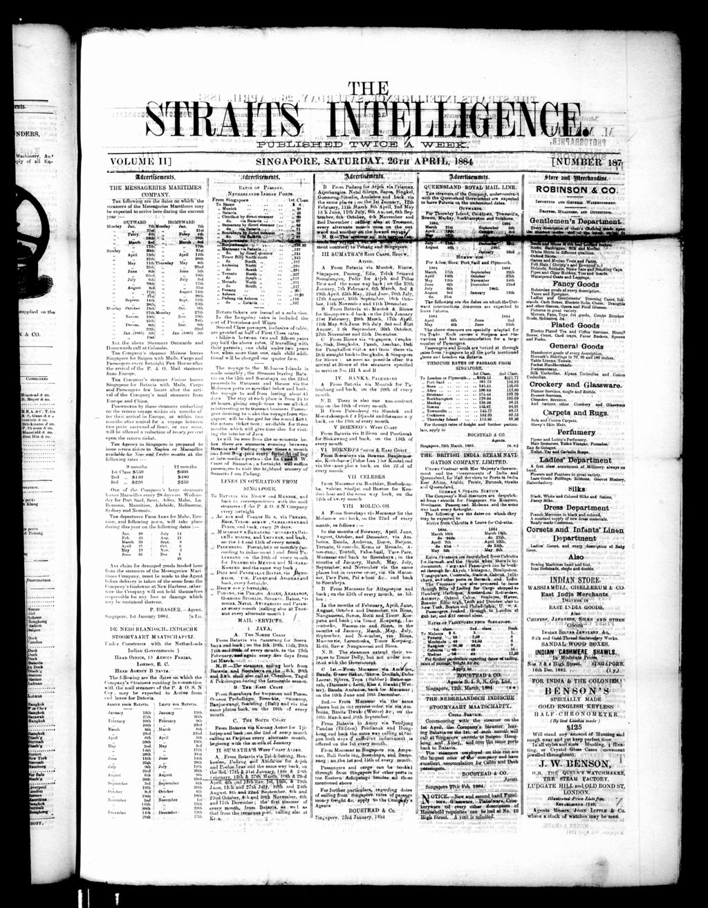 Miniature of Straits Intelligence 26 April 1884