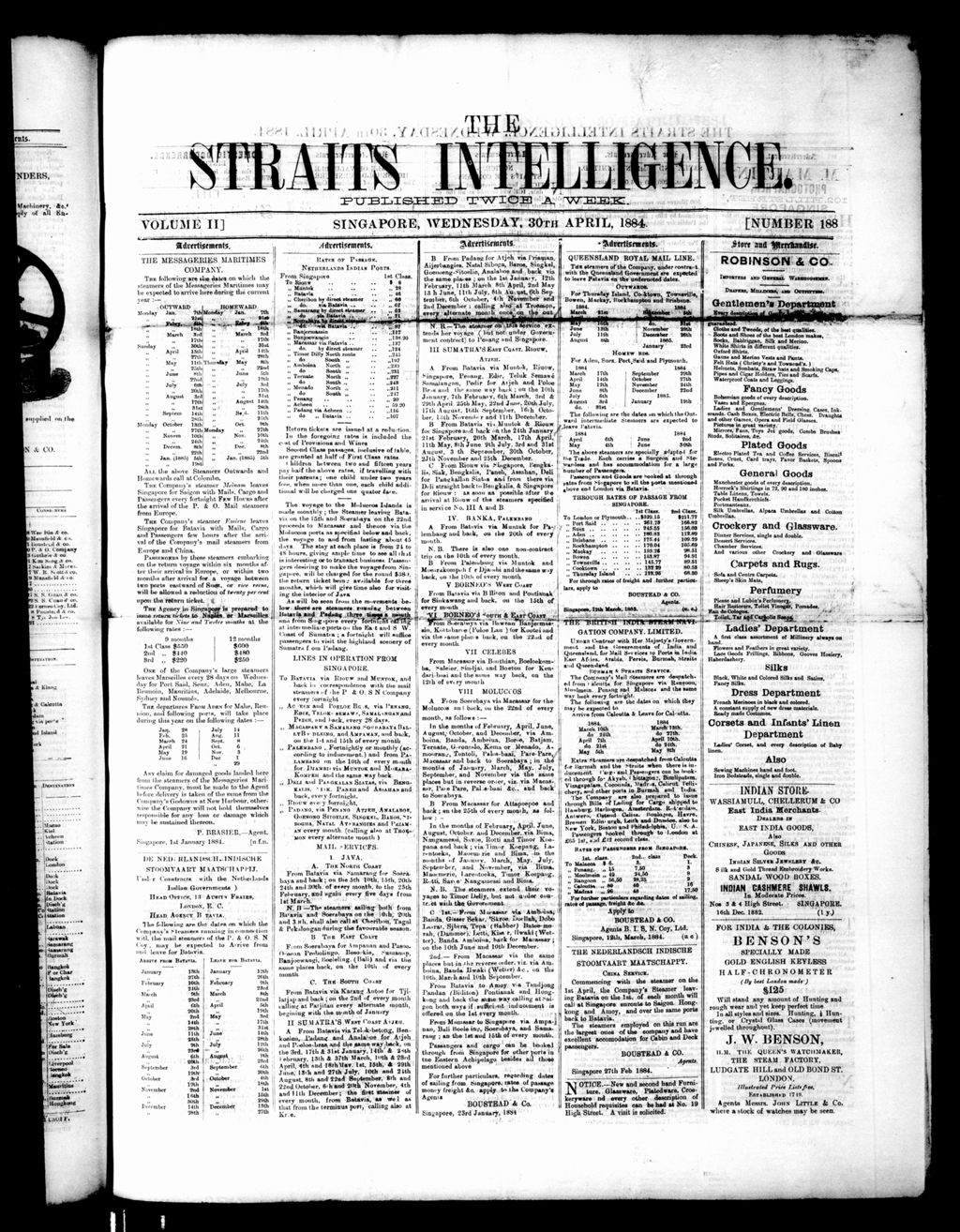 Miniature of Straits Intelligence 30 April 1884