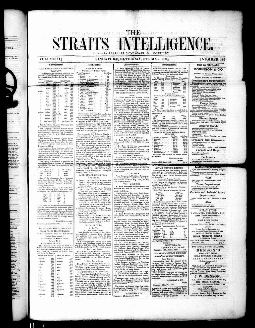 Miniature of Straits Intelligence 03 May 1884