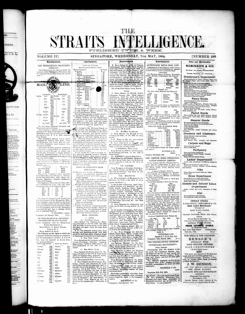 Miniature of Straits Intelligence 07 May 1884