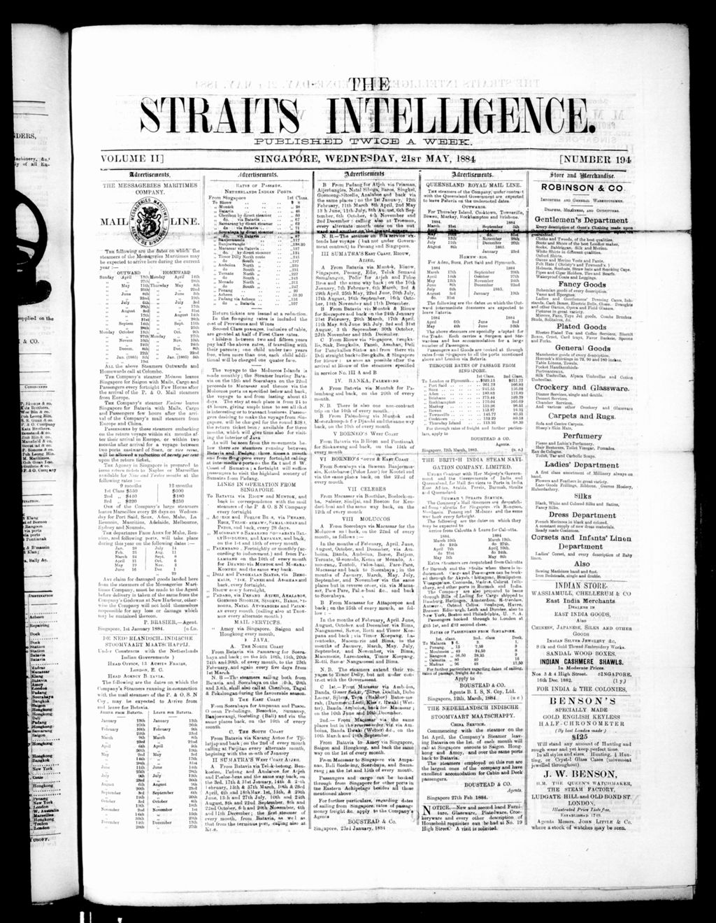 Miniature of Straits Intelligence 21 May 1884