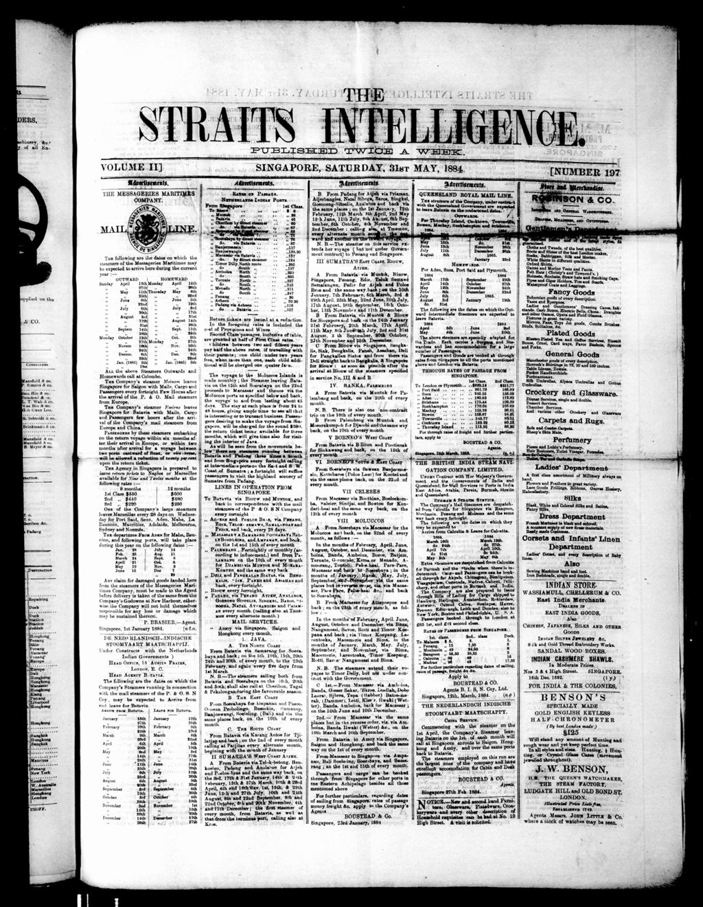 Miniature of Straits Intelligence 31 May 1884