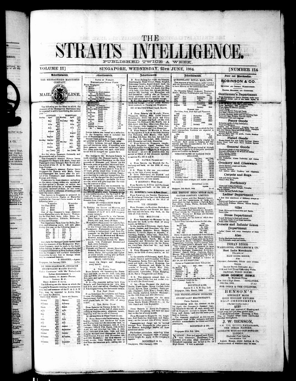 Miniature of Straits Intelligence 25 June 1884