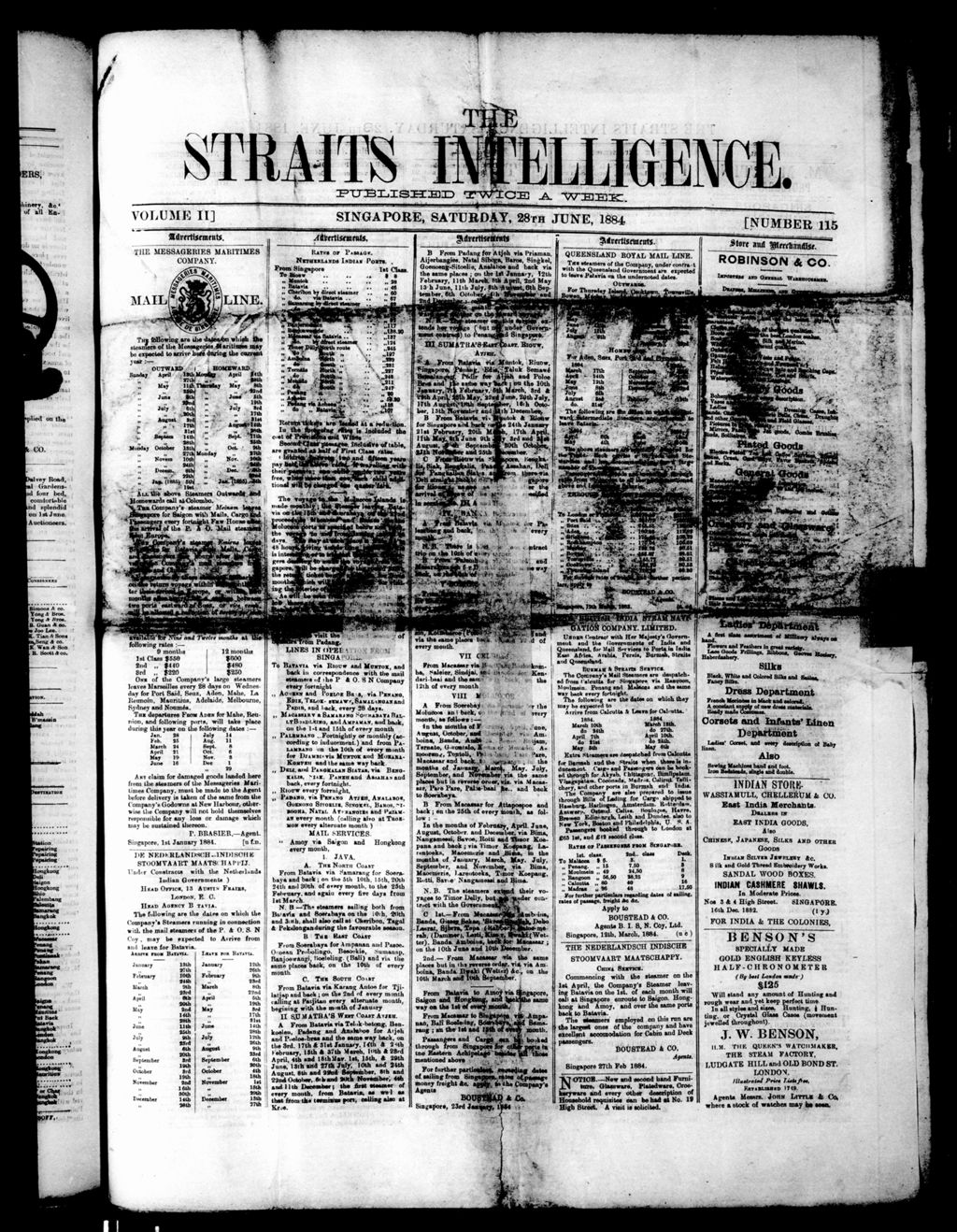 Miniature of Straits Intelligence 28 June 1884