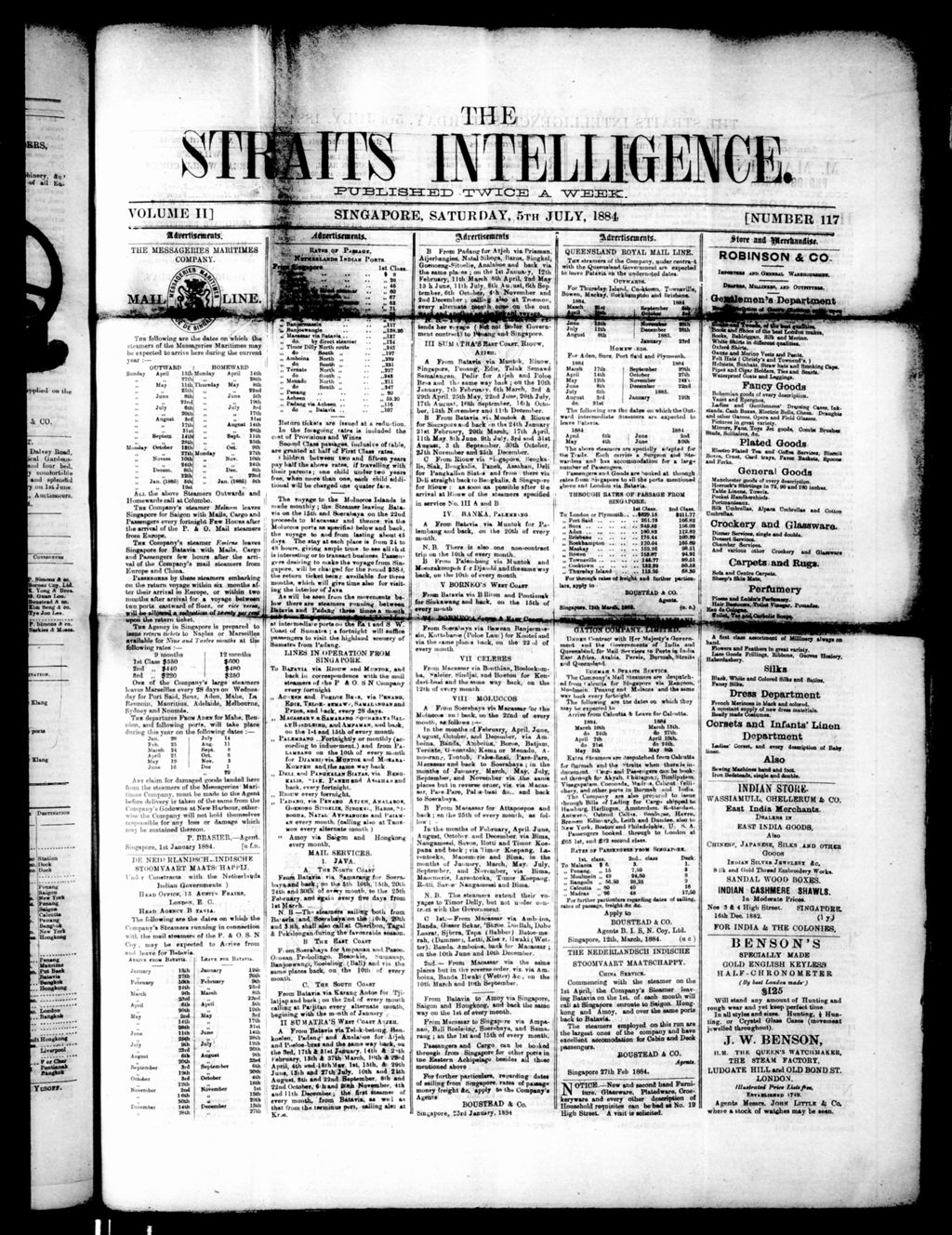 Miniature of Straits Intelligence 05 July 1884