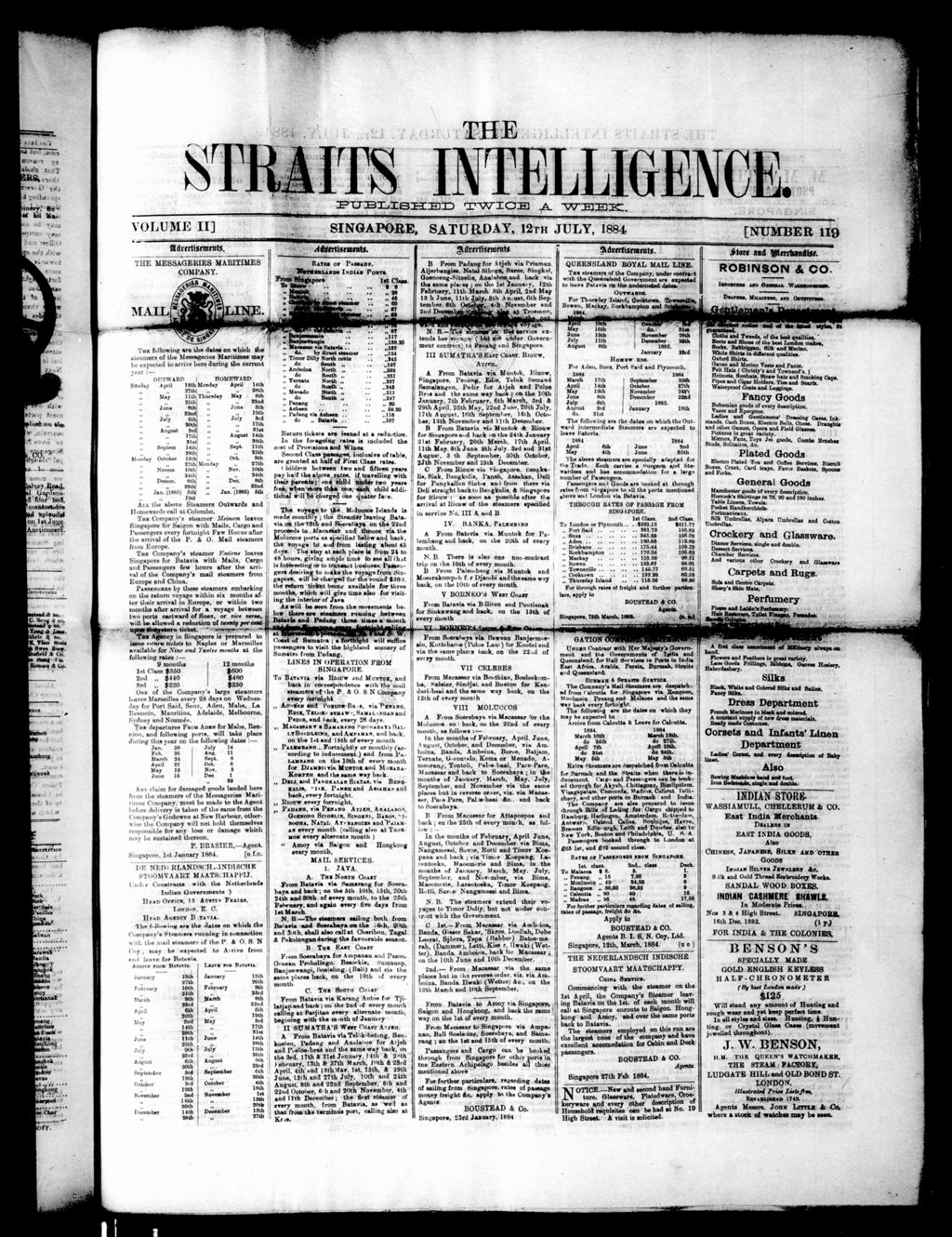 Miniature of Straits Intelligence 12 July 1884