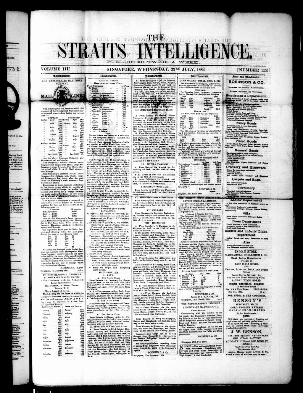 Miniature of Straits Intelligence 23 July 1884