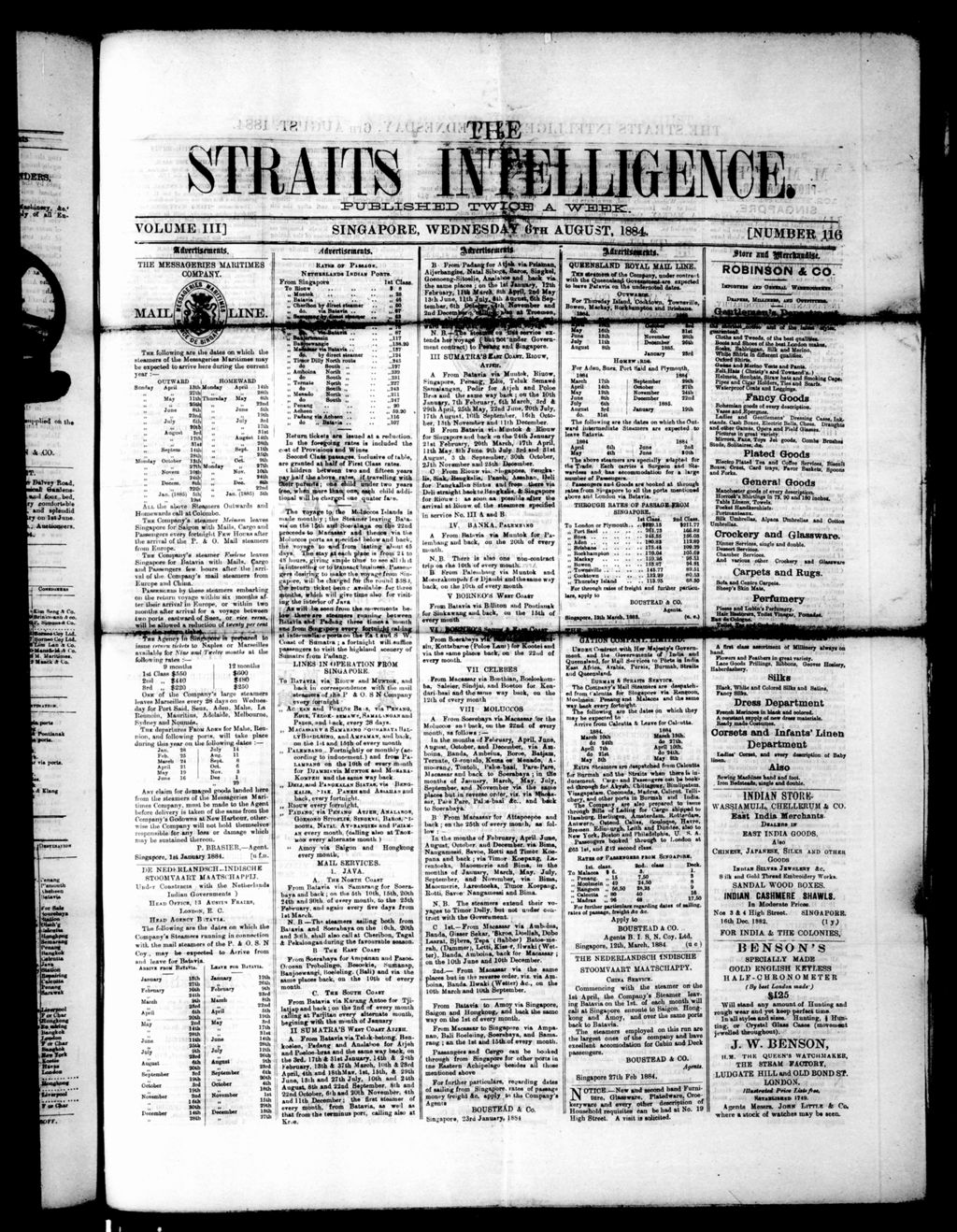 Miniature of Straits Intelligence 06 August 1884