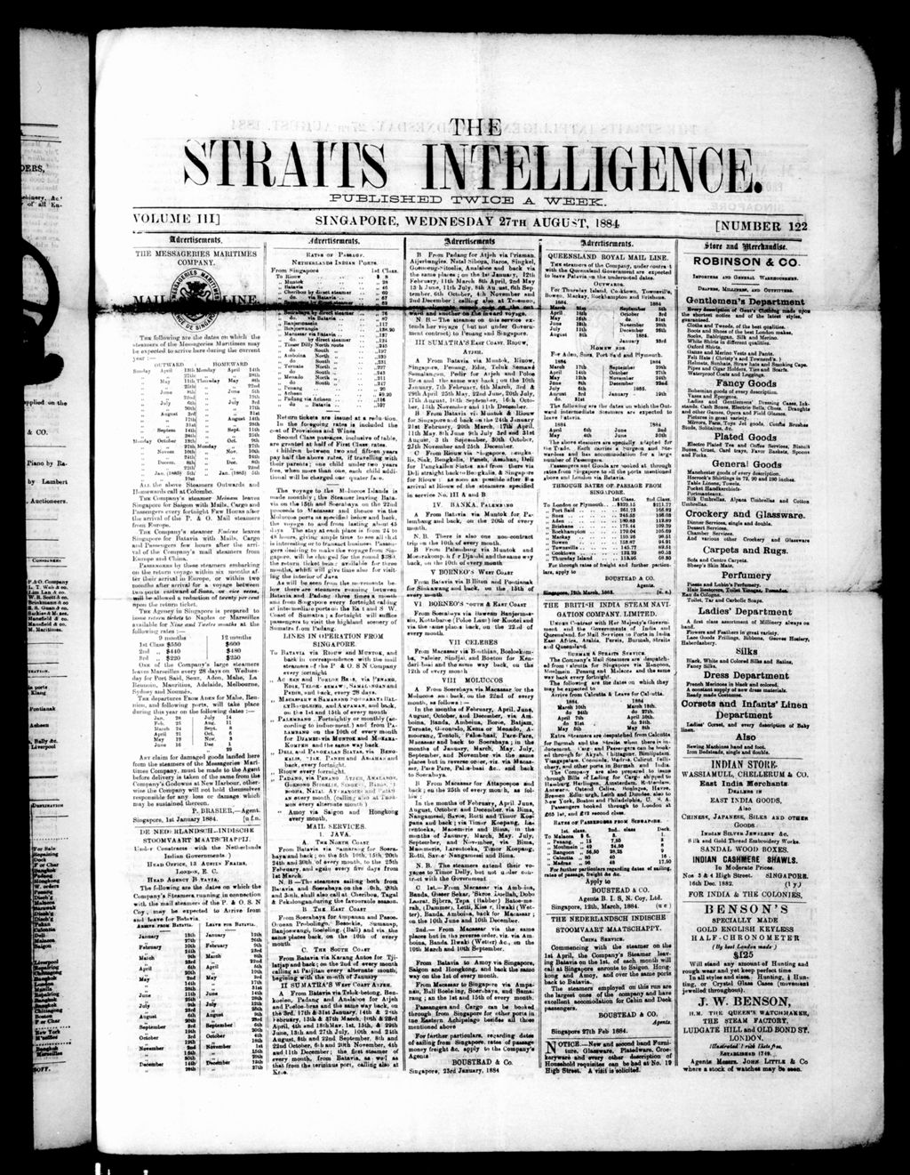 Miniature of Straits Intelligence 27 August 1884