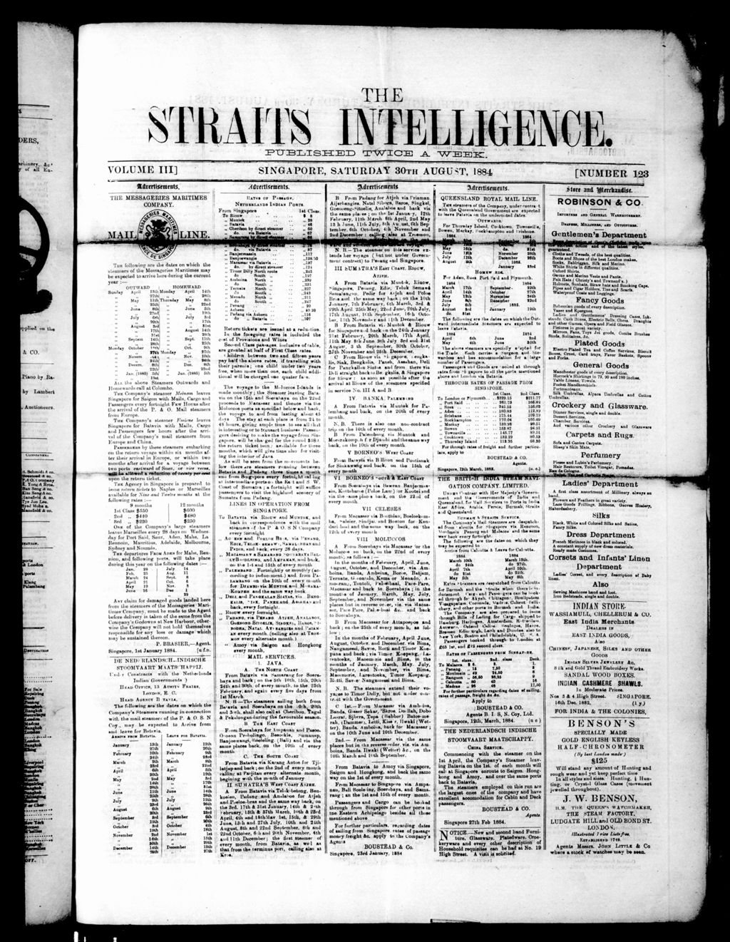 Miniature of Straits Intelligence 30 August 1884